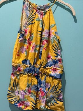 Good Luck Gem Yellow Floral Halter Top with Multicolor Blooms
